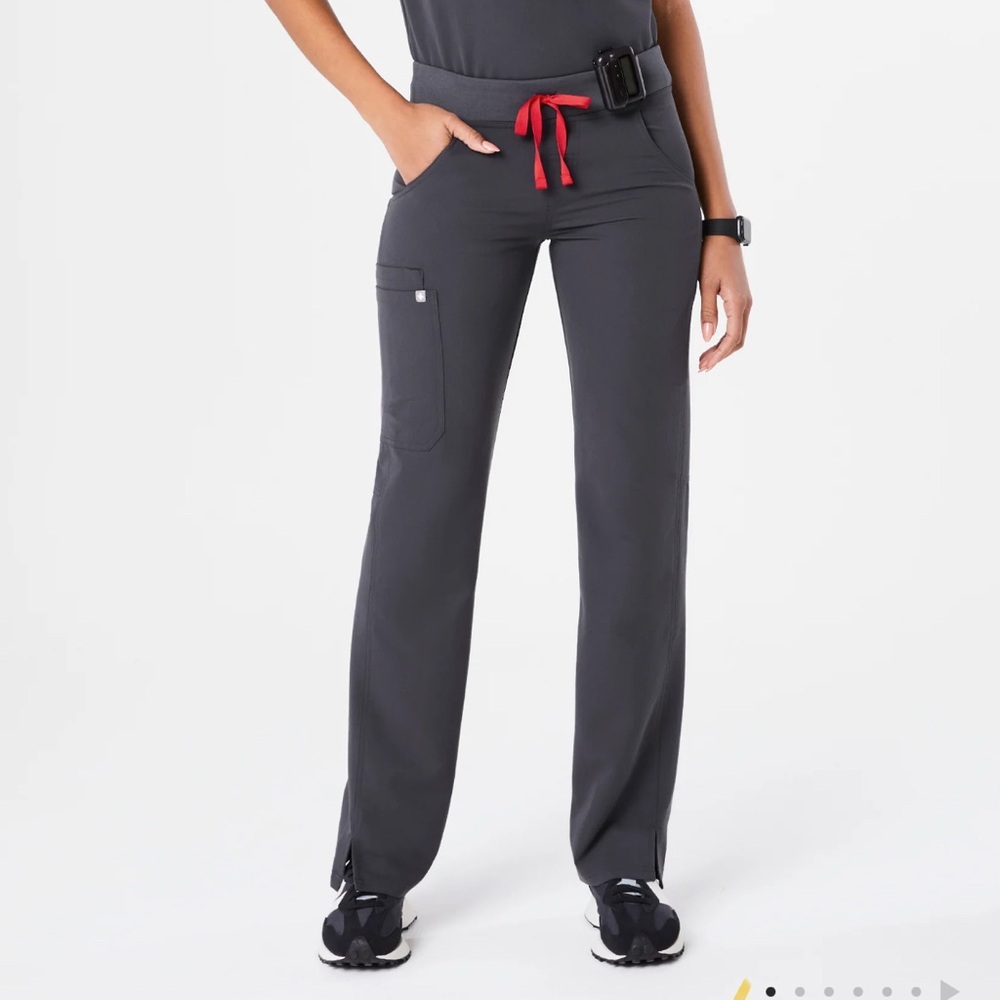 Figs Gray Scrub Pants with Red Drawstring